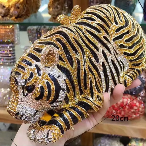 Hand Crafted Handbags - Stunning Small Full Crystal Bengal Tiger 🐅 Clutch handbag